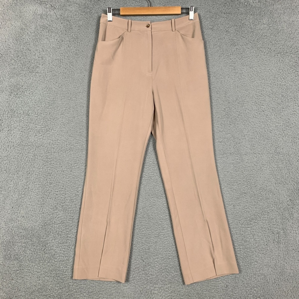 Jonathan Simkhai Trouser Womens 6 Beige Flat Front Stretch Slit Hem Pant Neutral
